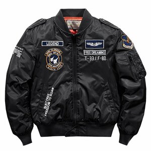 ma1 メンズ フライトジャケット ミリタリージャケット ブラック/3XL スタジャン メンズ おしゃれ 防風 防寒 中綿入り コート