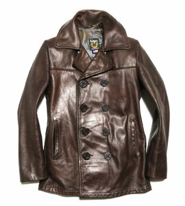 美品 上野商会 別注 SCHOTT 653US LEATHER PEACOAT ショット レザー ピーコート/Pコート/36/ブラウン/タイトシルエット/USA/米国製