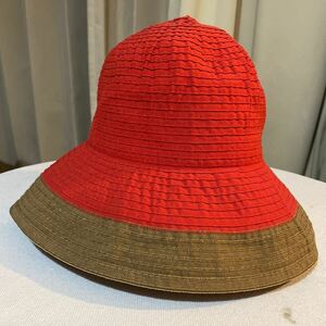 イタリア製　帽子 ハット つば広 59cm頭まわり　赤　布製　つば幅10cm折りたたみ 日除け 大振り