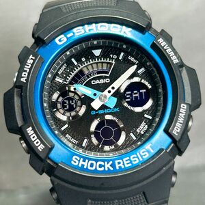 美品 CASIO カシオ G-SHOCK ジーショック AW-591-2 腕時計 クオーツ アナデジ カレンダー 多機能 ブラック×ブルー ステンレススチール