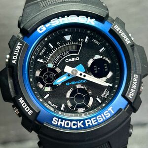 美品 CASIO カシオ G-SHOCK ジーショック AW-591-2 腕時計 クオーツ アナデジ カレンダー 多機能 ブラック×ブルー ステンレススチール