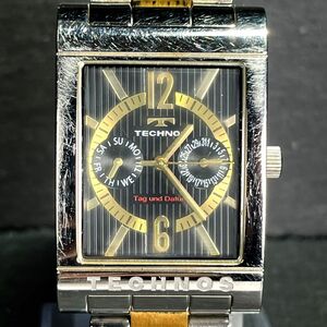 TECHNOS テクノス T2046GB メンズ 腕時計 アナログ クオーツ 3針 デイデイト ブラック文字盤 コンビカラー ステンレス 新品電池交換済み