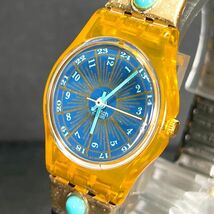 SWATCH スウォッチ AG1992 LK145 腕時計 アナログ クオーツ 3針 ブルー文字盤 スケルトン コンビカラー 蛇腹バンド 24時間表記_画像2