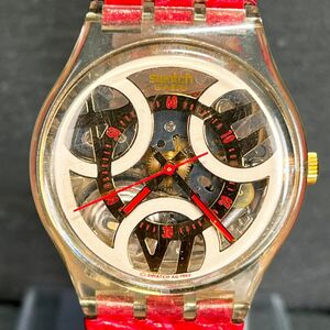 SWATCH スウォッチ IRONT アイロニー AG1993 GK177 腕時計 アナログ クオーツ スケルトン レッド レザーベルト ラウンド 新品電池交換済み