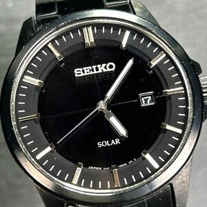美品 SEIKO セイコー SOLAR ソーラー V147-0AV0 腕時計 ソーラー アナログ カレンダー フルブラック ステンレススチール メンズ 動作確認済