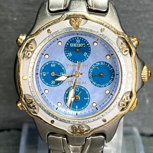 SEIKO セイコー SPORTS スポーツ 7T34-0010 メンズ 腕時計 アナログ クオーツ クロノグラフ ブルー シェル文字盤 デュアルタイム チタン