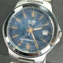 SEIKO セイコー ALBA アルバ V145-0BG0 腕時計 ソーラー アナログ 3針 カレンダー ステンレススチール ブルー×ゴールド文字盤 動作確認済_画像2