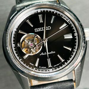 SEIKO セイコー AUTOMATIC オートマチック 4R38-00S0 腕時計 自動巻き アナログ 3針 オープンハート 裏スケ ステンレススチール ブラック