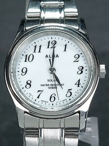 超美品 SEIKO SOLAR セイコーソーラー ALBA アルバ V117-0AP0 アナログ 腕時計 3針 ホワイト文字盤 メタルベルト ステンレス 動作確認済み