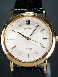 美品 SEIKO セイコー DOLCE ドルチェ 5E31-0AA0 メンズ アナログ クォーツ 腕時計 ホワイト文字盤 ゴールド レザーベルト 新品電池交換済み