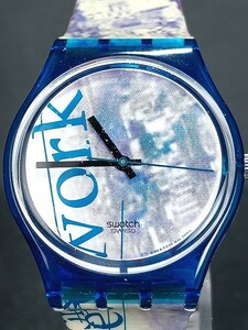 箱付き 美品 Swatch スウォッチ NETWORKS GN165 アナログ クォーツ 腕時計 ブルー ラバーベルト スケルトン 新品電池交換済み 動作確認済み