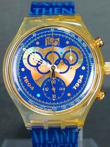 オリンピック 100周年記念ウォッチ SWATCH スウォッチ CHRONO クロノ SCZ101 アナログ 腕時計 クロノグラフ ブルー ゴールド 電池交換済み