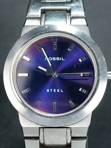 FOSSIL フォッシル STEEL スチール FS-2672 アナログ 腕時計 パープル文字盤 メタルベルト ステンレススチール 電池交換済み 動作確認済み