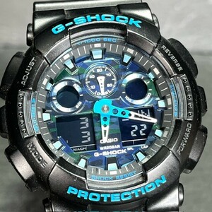 超美品 CASIO G-SHOCK カシオ ジーショック GA-100CB-1A 腕時計 クォーツ 迷彩 アナログ デジタル カモフラージュ ブルー ブラック