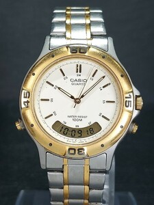 CASIO カシオ QUARTZ クォーツ AD-703 メンズ デジアナ 腕時計 ホワイト文字盤 ゴールド＆シルバー メタルベルト ステンレス 電池交換済み