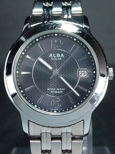 SEIKO セイコー ALBA アルバ V145-0BX0 メンズ アナログ ソーラー 腕時計 3針 ブラック文字盤 デイトカレンダー メタルベルト 動作確認済み
