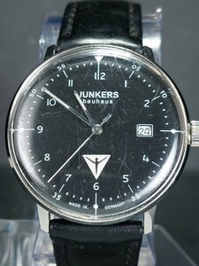 JUNKERS BAUHAUS ユンカース バウハウス REF 6046-2 メンズ アナログ 腕時計 ブラック文字盤 デイトカレンダー レザーベルト ステンレス