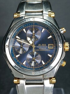 SEIKO セイコー ALBA アルバ 7T62-0AW0 メンズ アナログ 腕時計 ブルー文字盤 クロノグラフ デイトカレンダー メタルベルト 新品電池交換済