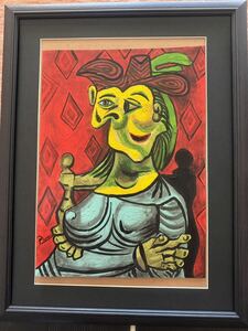 貴重肉筆！パブロ ピカソ Picasso 1939年 「青いドレスの女」油彩 額装 オルセ美術館認証 ピカソ公式印有り