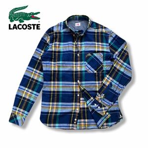 送料無料 LACOSTE LIVE ラコステ ライブ マルチ カラーネップ チェック 柄 長袖 シャツ L 41