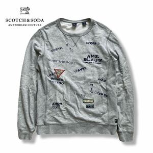 送料無料 SCOTCH & SODA スウェットトレーナー グレー スコッチアンドソーダ M 長袖 プリント ワッペン