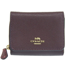 【最終処分 3月末まで！】 ◆美品◆ コーチ COACH レザー 三つ折り コンパクトウォレット パープル [Y02144]