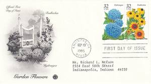 [FDC] Садовый цветок: Hydrangea, Rudovkia (1995) (1) (США) Фактическая тень T4223