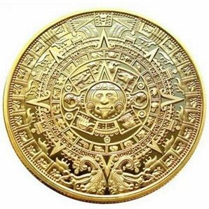 マヤ文明 アステカカレンダー コイン 直径40mm (ゴールド1色)の画像1