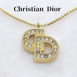クリスチャンディオール　CDロゴネックレス　ラインストーン　Christian Dior