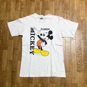 90s USA製 VELVA SHEEN Disney Tシャツ ミッキーマウス 白 Mサイズ 古着 ボロ