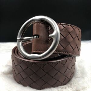 美品●Bottega Veneta ボッテガヴェネタ ベルト イントレチャート 編み込み レザー 本革 ブラウン 通勤 通学 ビジネス メンズ 85サイズ