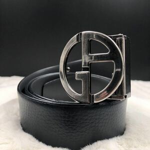 GIORGIO ARMANI ジョルジオアルマーニ ベルト デカロゴ GAロゴ イーグル レザー 本革 ブラック シルバー金具 通勤 通学 ビジネス メンズ 