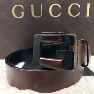 1円～ 【希少】GUCCI グッチ ベルト Gロゴ デカロゴ レザー 本革 ウッド バンブー ブラウン 茶色 通勤 通学 ビジネス メンズ 男女兼用