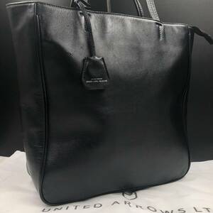 【美品】UNITED ARROWS ユナイテッドアローズ メンズ トートバッグ ビジネスバッグ 肩掛け オールレザー 本革 ブラック 黒 A4 大容量 2層