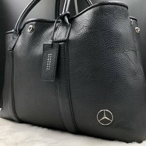 美品 BARNEYS NEW YORK バーニーズニューヨーク メンズ トートバッグ ビジネスバッグ 肩掛け メルセデスベンツ レザー 本革 シボ革 A4◎ 黒