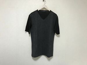 美品本物インターメッツォINTERMEZZO切り替えシャツVネック半袖TシャツメンズサーフアメカジミリタリービジネススーツゴルフXL黒紺LL