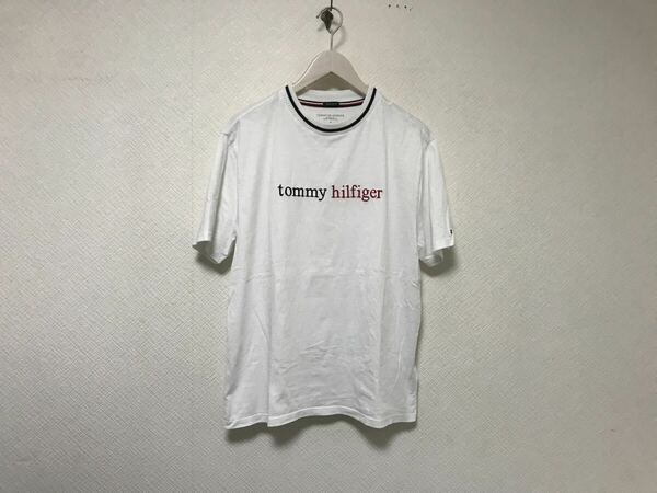 本物トミーヒルフィガーTOMMYHILFIGERコットンロゴ刺繍半袖Tシャツメンズサーフアメカジミリタリーワークスケーター白ホワイトSトルコ製