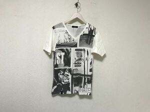 本物ゴーサンゴーイチプールオム5351POURLESHOMMESコットンフォトプリントVネック半袖Tシャツメンズサーフ白ホワイト44S日本製