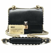 良品 FENDI フェンディ 2WAY ミニ キャナイ レザー チェーン ショルダー バッグ a2513_画像1