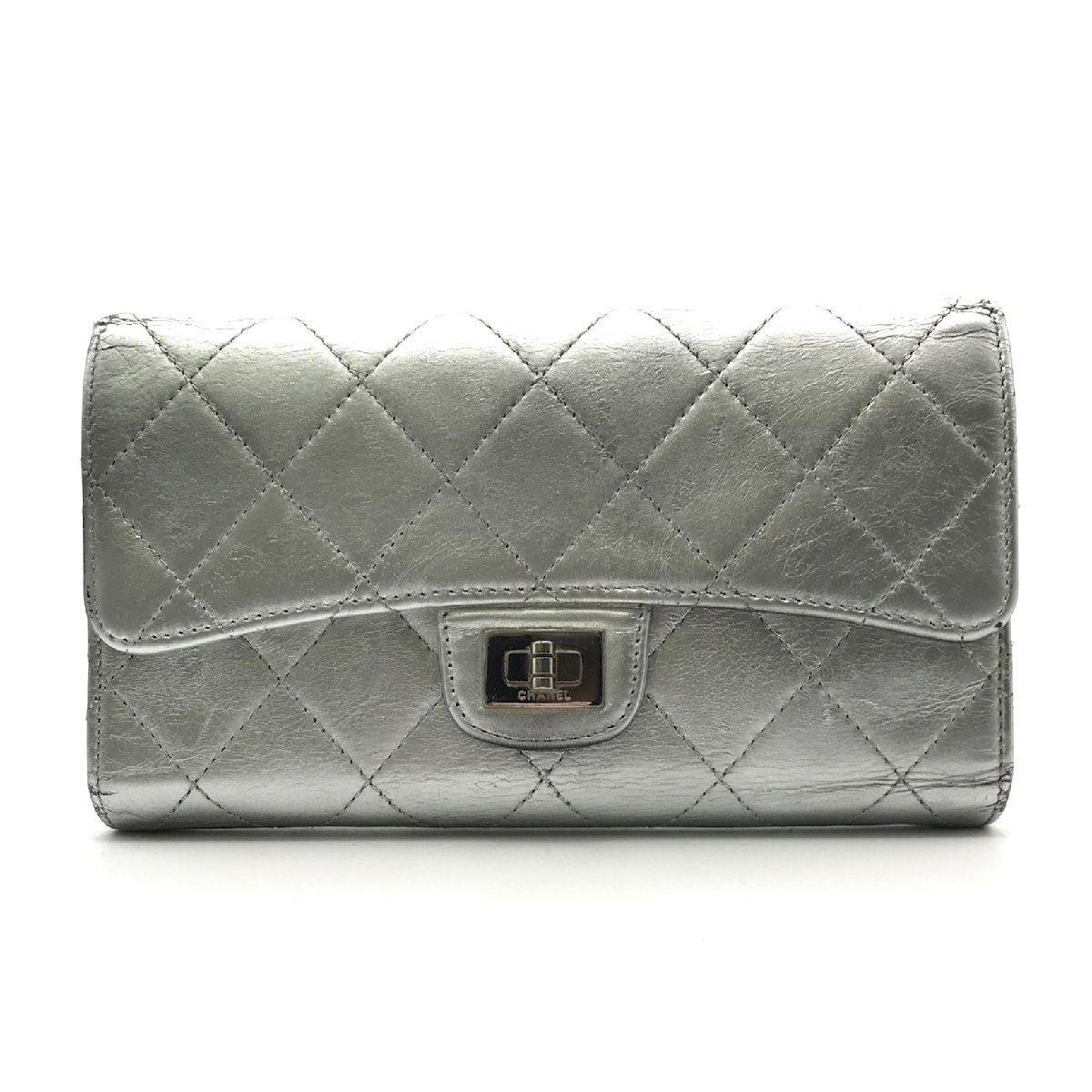 CHANEL シャネル 2.55 マトラッセ メタリック シルバー 長財布 ウォレット a2029