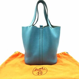 HERMES エルメス ピコタン MM トリヨン ブルージーン シカク H 刻印 ハンド バッグ 良品 k387