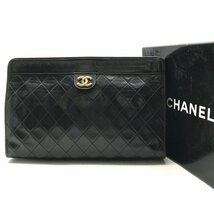 CHANEL シャネル ココマーク マトラッセ ラムスキン クラッチ バッグ ブラック 良品 a1821_画像1