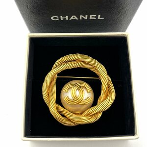 1円 良品 CHANEL シャネル ココマーク ラウンド型 パール ロープモチーフ ヴィンテージ ゴールド ブローチ a2766