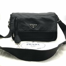 １円 PRADA プラダ ナイロン ロゴプレート テスート ミニ メッセンジャー ショルダー バッグ ブラック a2402_画像1