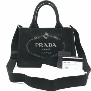 1円 良品 PRADA プラダ ロゴプレート ミニ カナパ 2WAY キャンバス ハンド ショルダー バッグ ブラック a2814