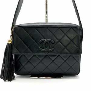 CHANEL シャネル ラムスキン マトラッセ フリンジ ショルダー バッグ ブラック gk764