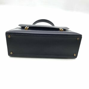 1円 良品 HERMES エルメス ボックスカーフ ハンド バッグ ネイビー G金具 k746の画像3