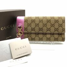 GUCCI グッチ GGキャンバス ハートチャーム メタリック ピンク 長財布 ウォレット a2047_画像1