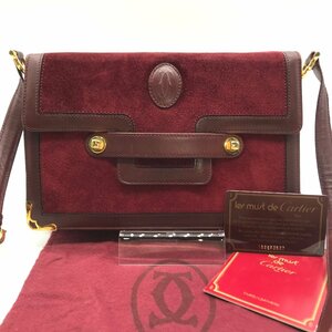 1円 良品 Cartier カルティエ マストライン ゴールド金具 スエード レザー ヴィンテージ ショルダー バッグ ボルドー a2840