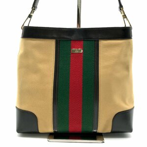 1円 良品 GUCCI グッチ シェリーライン キャンバス レザー ワン ショルダー バッグ a2869